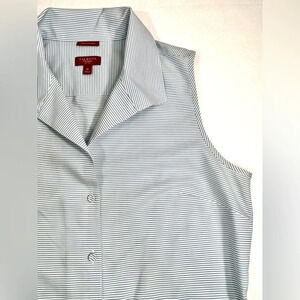 TALBOTS Women’s Haberdashery Petites Sleeveless Blue Stripe Button‎ Down Size 4P